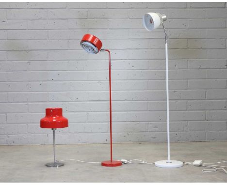 Three Swedish lights,1970s, all designed by Ander Pehrson for Atelje Lyktan,a 'Olympia' red floor lamp, 112cm higha white flo