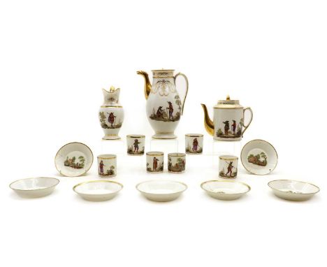 A Paris porcelain part-tea and coffee service,19th century, comprising a coffee pot and cover, teapot and cover, six coffee c