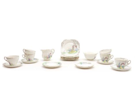 A Shelley Archway of Roses porcelain tea service,1920s, for six settings, comprising teacups, 10cm wide, saucers, 14cm diamet