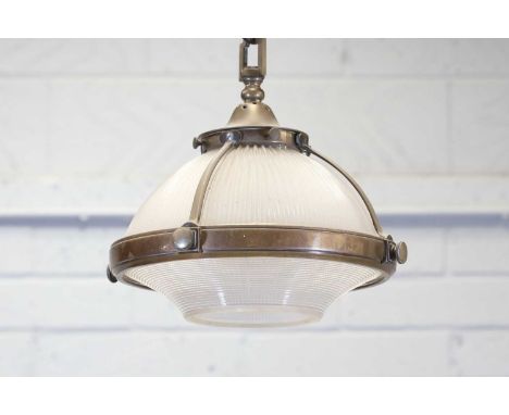 A Holophane ceiling light,20th century, with a moulded shade, with chain suspension,34cm diameter33.5cm highCondition ReportT