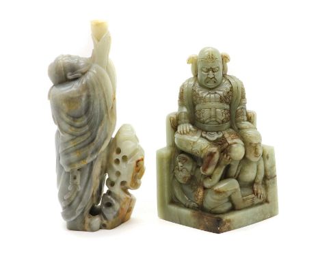 Two Chinese jade carvings,a warrior and a literatus 17 &amp; 20 cm high (2)Condition ReportNo obvious faults