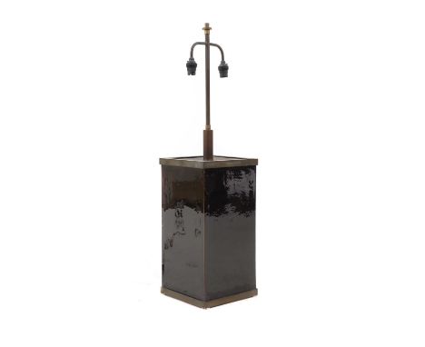 An Italian ceramic table lamp, 1980s, with brass mounts, fitted with two lights, no shade, 82cm highCondition ReportNo shade,