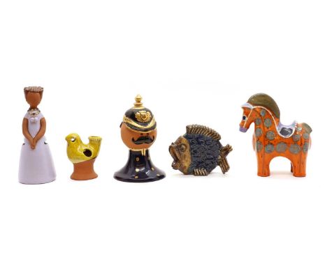 A collection of pottery itemscomprising a Kaiser wearing a pickelhaube, stamped marks, 20cm high a glazed horse, by Thomas He