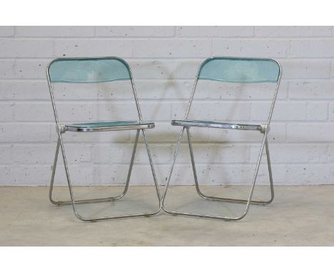 A pair of Plia chairs, designed by Giancarlo Piretti for Anonima Castelli, Italy, with turquoise seats and backs, 46.5cm wide