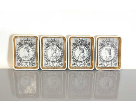 A set four Fornasetti 'Profili Romani' dishes,1960s, designed by Piero Fornasetti, each of rectangular form, each printed wit
