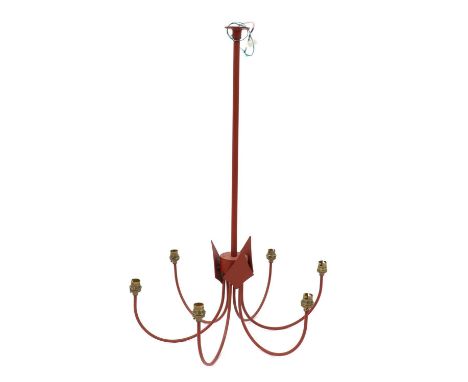 An Italian six-branch ceiling light, 1950s, painted red,57cm diameter84cm highCondition ReportNeeds rewiring and with knocks 