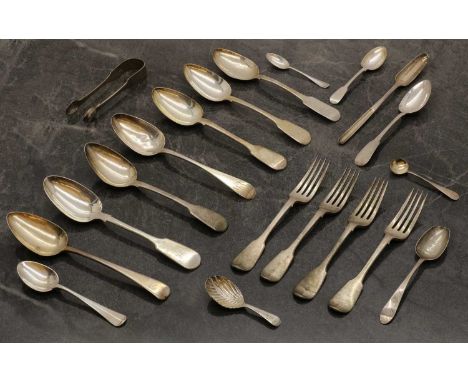A collection of silver flatware,George II to Victorian, to include an Irish provincial serving and dessert spoon, by Carden T