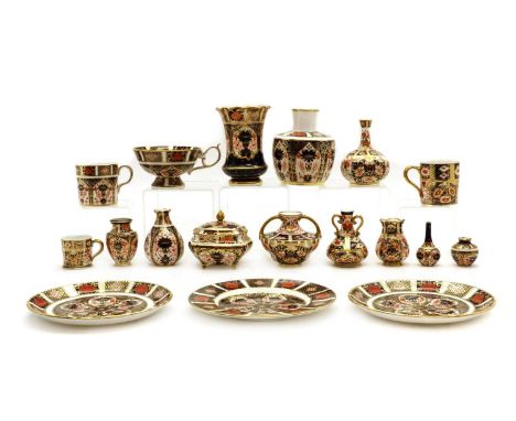 A collection of Royal Crown Derby Imari porcelain 20th century, to include two amphorae, the largest 8cm high, seven vases, t