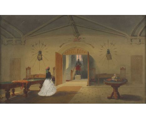 Circle of Joseph Nash (1808-1878)An interior with a lady standing by a billiard tablewatercolour and bodycolour30 x 47.5cmCon