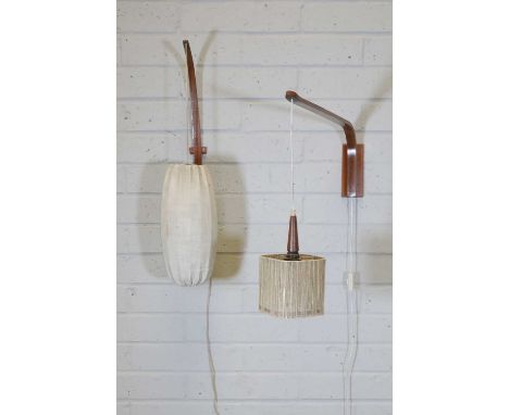 A Danish teak hinged wall light,with original string shade, with brass hinges and mounts, 79cm deep29cm high and another teak