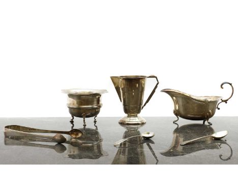 A collection of silver items,comprising a cream jug, Joseph Gloster Ltd, Birmingham 1940, a sugar bowl, by S Blanckensee &amp