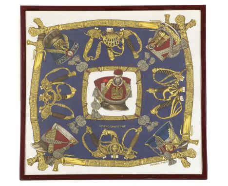 A Hermes 'Grand Uniforme' scarfmounted and framed, 90 x 76cmCondition ReportStretched over board.