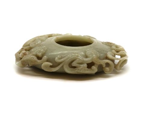 A Chinese jade water pot, with Chilong, 14.5 cm longCondition Reportno major faults