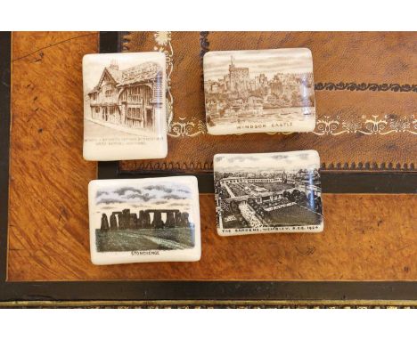A group of four W H Goss porcelain stamp boxes,comprising 'Windsor Castle', 'The Gardens, Wembley, B.E.E. 1924, 'Thomas A'Bec