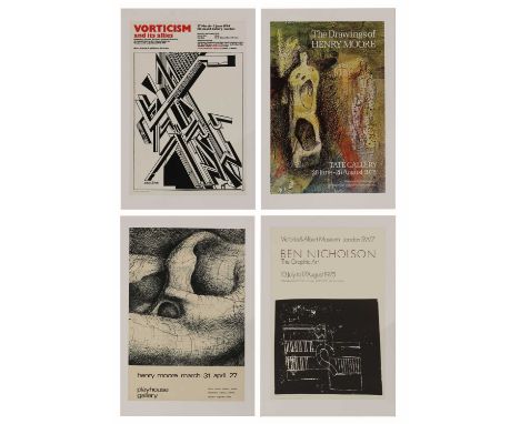 Three exhibition posters, 'Henry Moore', Playhouse Gallery, Harlow, 1982;'The Drawings of Henry Moore', Tate Gallery, 1978;Be