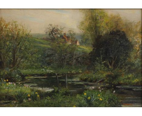Frank Moss Bennett (1874-1952) 'By the Stream' oil on canvas laid on board 25.5 x 35.5cm  Provenance: Christie's, South Kensi
