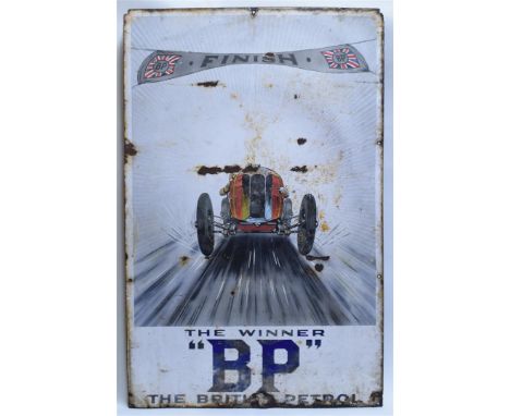 A rare 1920s BP 'The Winner' enamel advertising sign, 106.5 x 68.5cm. Condition Report: Condition is as seen in image.