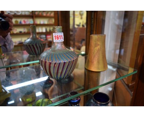 A Clement Massier Japanesque vase, painted with bamboo against a gilt ground, stamped 'Golfe Juan', 10.5cm high; together wit