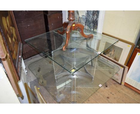 A vintage perspex and chrome low occasional table, with glass top, the glass 76cm square. 