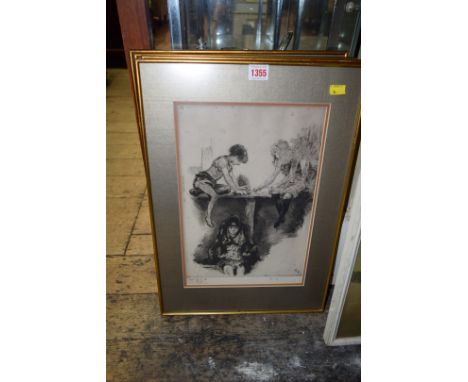 A set of four monochrome etchings, each indistinctly initialled 'P R S', 34 x 25.5cm.