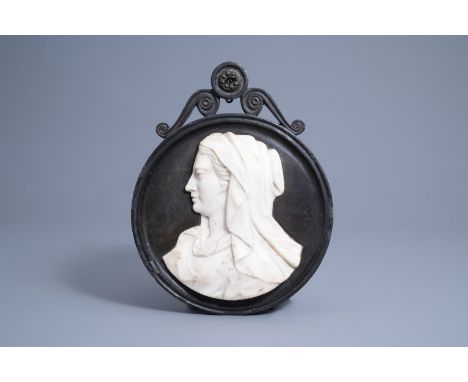 Title: An Italian or Parisian alto relievo marble portrait plaque depicting probably a Vestal Virgin, 17th C.Description: 32 