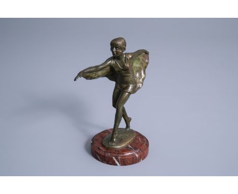 Title: Franz Iffland (1862-1935): Butterfly dancer, patinated bronze on a red marble baseDescription: H 19 cm - 17,2 cm (with