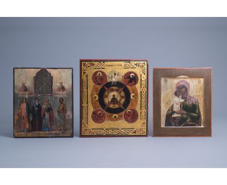Title: Three Russian icons, 19th C.Description: 35 x 31,1 cm (All-seeing Eye of God)Ê 31,2 x 26,5 cm (The Virgin of Tendernes