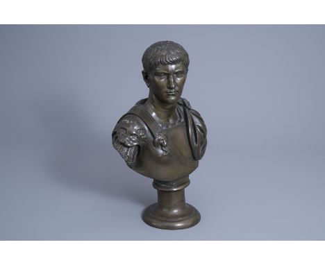 Title: After the antiques: Portrait bust of the Roman emperor August, patinated bronze, 19th C.Description: H 45,5 cm