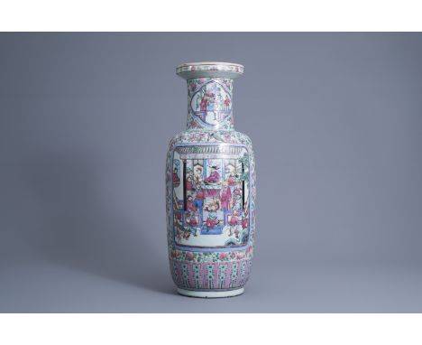 Title: A Chinese famille rose 'court scene' vase, 19th C.Description: H 60,5 cm