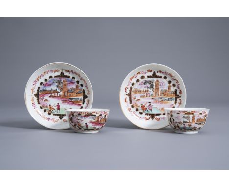 Title: A pair of Chinese famille rose Meissen style cups and saucers, QianlongDescription: Dia.: 11,5 cm (the saucer)Ê H 3,6 