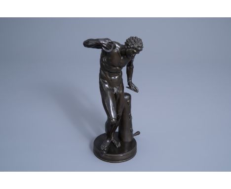 Title: After Massimiliano Soldani Benzi (1656-1740): Dancing faun with cymbals, patinated bronze, 19th C.Description: H 30,6 