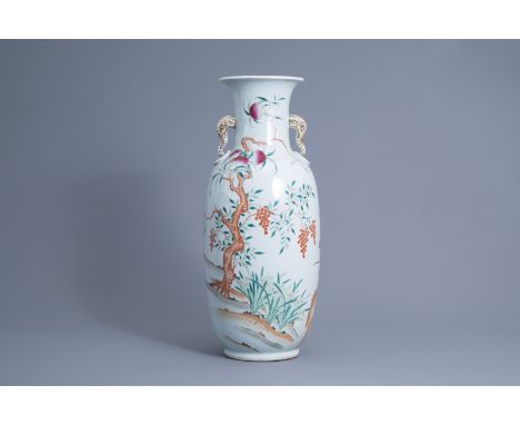 Title: A Chinese famille rose 'nine peaches' vase, Qianlong mark, 19th/20th C.Description: H 60,3 cm