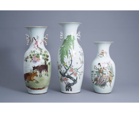 Title: Three various Chinese famille rose vases, 19th/20th C.Description: H 59,5 - 43,4 cm (the tallest and the smallest vase