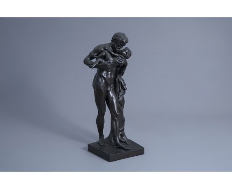 Title: After the antiques: Silenus with the child Dionysos, patinated bronze, 19th C.Description: H 59,5 cmÊ Ê After a Greek 
