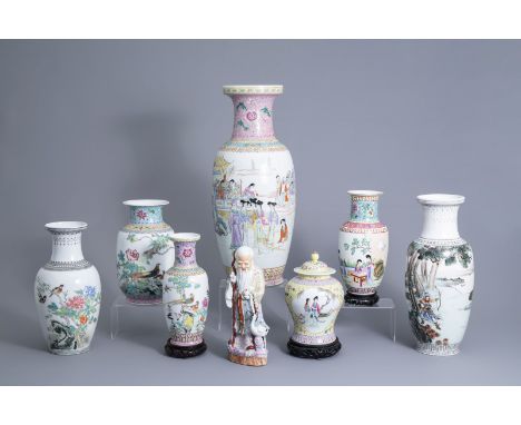 Title: Seven various Chinese famille rose vases and a Shou Lao figure, 20th C.Description: H 61,4 - 25,3 cm (the tallest and 