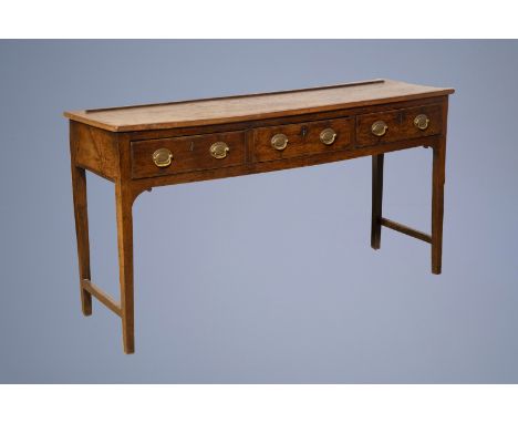 Title: An English Georgian oak wooden sideboard or console table, 18th C.Description: H 84 - L 161 - D 46 cm