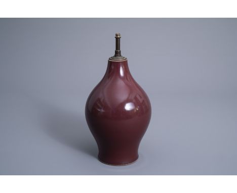 Title: A Chinese monochrome liver red vase mounted as lamp, KangxiDescription: H 28,5 cm