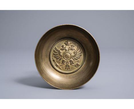 Title: Peter Carl FabergŽ (1846-1920): A brass bowl with an imperial double-headed eagle, Moscow, dated 1914Description: H 3,