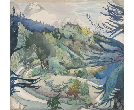 λ&nbspJOHN NASH (BRITISH 1893-1977)  WOODED LANDSCAPE WITH A ROAD  Pencil, watercolour, pen and black ink  Signed and dated 1
