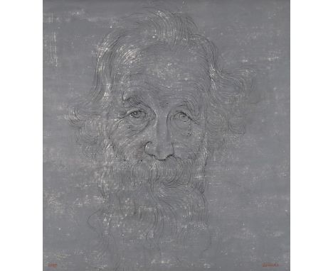λ&nbspHANS BELLMER (GERMAN 1902-1975)  PORTRAIT OF THE PHILOSOPHER GASTON BACHELARD Oil and ink on board Signed (lower right)