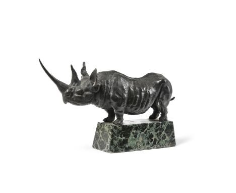 λ&nbspDAVID WYNNE (BRITISH 1926-2014)  RHINOCEROS  Bronze with a black patina  Signed with monogram and numbered 3/6  10 x 26