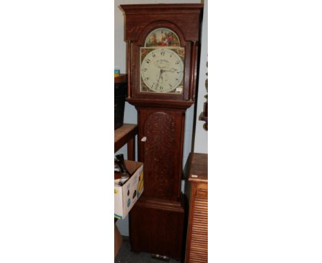 ~ An oak thirty hour longcase clock, signed John &amp; Thomas Dobie, Tanfield, early 19th century, arch painted dial