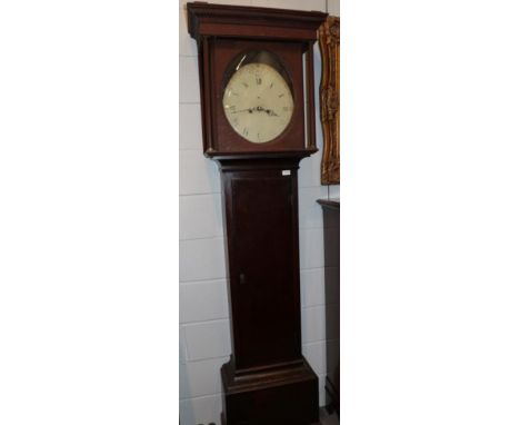 ~ An oak eight day oval painted dial longcase clock, signed J.Atkinson, Gateshead