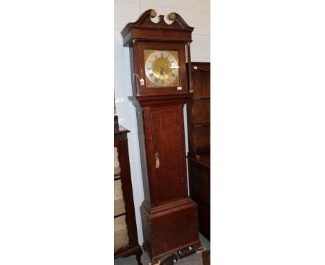 ~ An oak eight day longcase clock, square brass dial bearing a later inscription J.Ramsbottom, Newmillerdam, later dial