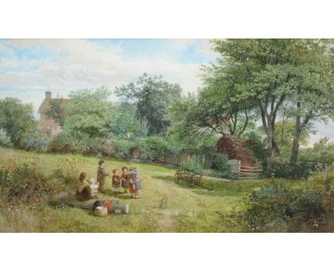 George Shalders (19th century)  Children playing in a garden Signed and dated (18)64, watercolour, 28cm by 49cm