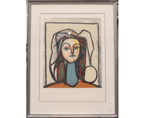 After Pablo Picasso (1881-1973) ''Portrait au cou bleu'' Signed by Marina Picasso, limited edition lithograph, numbered 210/5