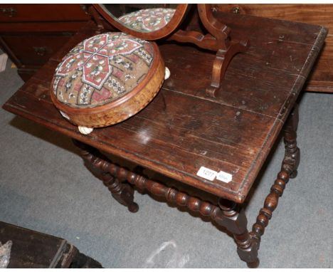 A 18th century oak side table with bobbin turned legs, 76cm wide