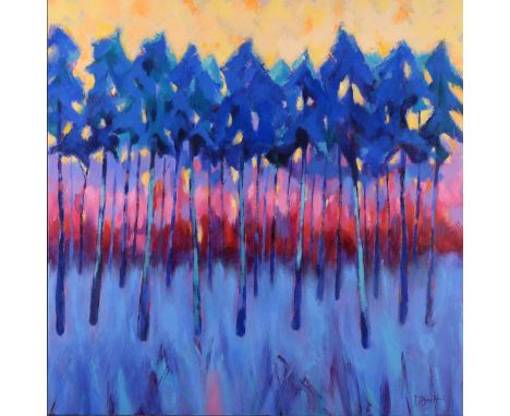 David Brett (b.1963) ''Light Beyond the Woods'' Signed, inscribed verso and dated 2015, oil on canvas, 89.5cm by 89.5cm See i