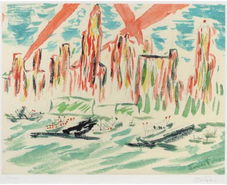 Jimi Hendrix (1942-1970) American ''Seattle Skyline'' Signed and numbered XXXIX/CXXV, lithograph, 56.5cm by 71cm    Sold with
