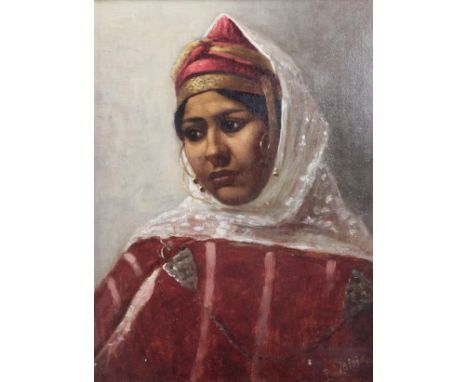 P* Voisin (19th century) Contemplation, a North African Beauty Signed, oil on panel, 33cm by 24cm  